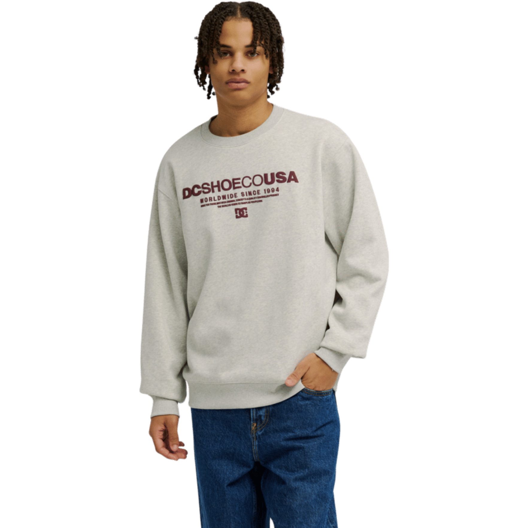 2026 DC Shoes Mens DC Heritage Font Sweatshirt EDYSF03288 - Light Heather Grey